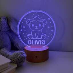 Personalised Monkey Night Light - Custom Name Kids Lamp Nursery Led Colour Changing Baby Room Decor Gift - thumbnail 4