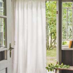 Off White Linen Curtain Panel, Rod Pocket Curtain, Softened Natural Organic Extra Long Curtain - thumbnail 2