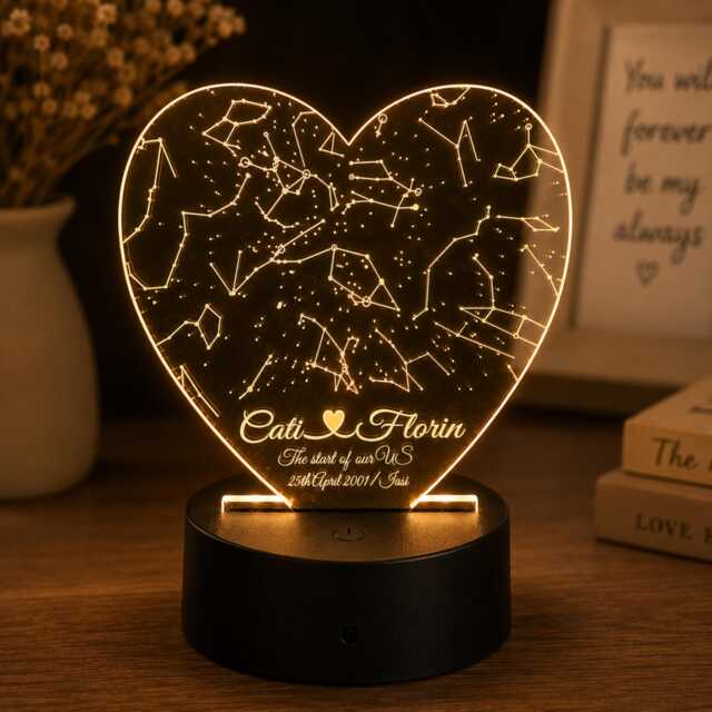 Personalized Heart Star Map Night Light, Custom Constellation Gift - image 1