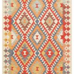 Cotton Turkish Kilim Rug Washable Recycled Flatweave, Bohemian Decor - thumbnail 2