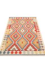 Cotton Turkish Kilim Rug Washable Recycled Flatweave, Bohemian Decor - thumbnail 1