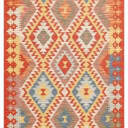 Cotton Turkish Kilim Rug Washable Recycled Flatweave, Bohemian Decor - thumbnail 3