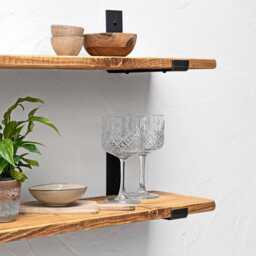 Rustic Wood Shelf With Inverted Metal Brackets - Ben Simpson Furniture - thumbnail 1