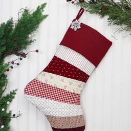 Personalized Quilted Christmas Stocking Red Parchwork Design, Farmhouse Decor - thumbnail 3