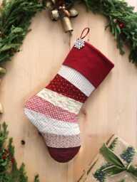 Personalized Quilted Christmas Stocking Red Parchwork Design, Farmhouse Decor - thumbnail 1