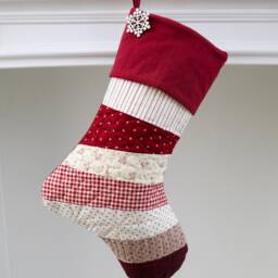 Personalized Quilted Christmas Stocking Red Parchwork Design, Farmhouse Decor - thumbnail 2