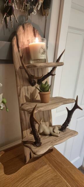 Handmade Solid Oak & Antler Rustic Shelf - image 1