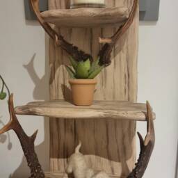Handmade Solid Oak & Antler Rustic Shelf - thumbnail 3