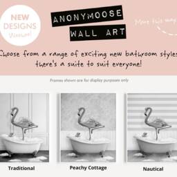 Black & White Pink Flamingo in A Bath Print, Bathing, Funny Bathroom Animal Bathtub, Bird Tub Whimsy - thumbnail 2