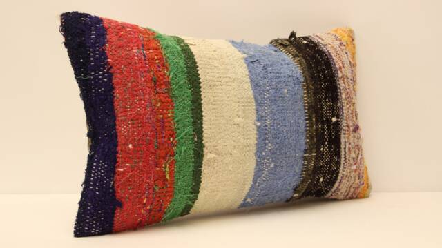 Bohemian Cushion Wool Pillow Sofa Bed Aztec Very Rare Kilim 12x20 Emroidered Throw 4Oef-301 - image 1