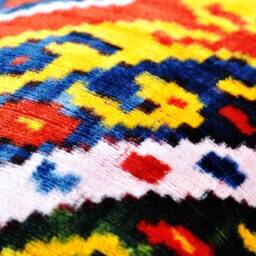 Handloom Silk Velvet Ikat Pillow, Colorful Accent Cushion - thumbnail 4