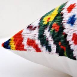 Handloom Silk Velvet Ikat Pillow, Colorful Accent Cushion - thumbnail 3