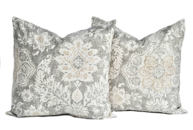 Two High Quality Magnolia Pillow Covers, Taupe Tan Pillow, Cushion, Decorative Throw Charcoal Grey Pillow - image 1