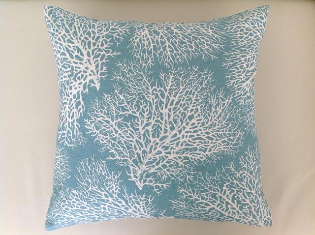 Coastal Coral Print Cushion Cover Ocean Blue Beach Decor - image 1