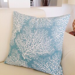 Coastal Coral Print Cushion Cover Ocean Blue Beach Decor - thumbnail 2