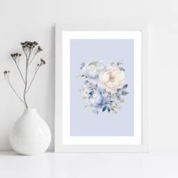 Blue Floral Prints, Watercolour Rose Bedroom Set Of 3 Unframed Living Room Wall Art, Beige Flower Posters - thumbnail 2