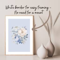 Blue Floral Prints, Watercolour Rose Bedroom Set Of 3 Unframed Living Room Wall Art, Beige Flower Posters - thumbnail 3