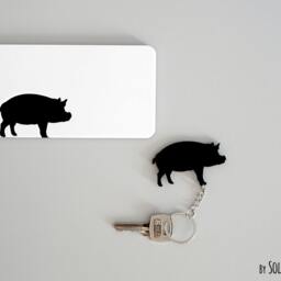 Pig Silhouette - Key Holder Chain Housewarming Gift New Home Minimalist Decor - thumbnail 2