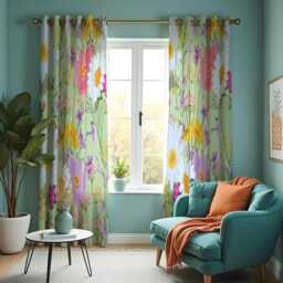 Green Floral Curtains With Wildflower Print, Colorful Botanical Drapes, Made To Measure Window Panels, Custom Eyelet Or Rod Pocket - thumbnail 2