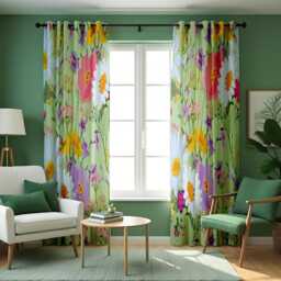 Green Floral Curtains With Wildflower Print, Colorful Botanical Drapes, Made To Measure Window Panels, Custom Eyelet Or Rod Pocket