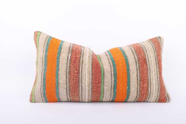 stripe Kilim Pillow Cover 12x24 Turkish Wool Lumbar Cushion - image 1