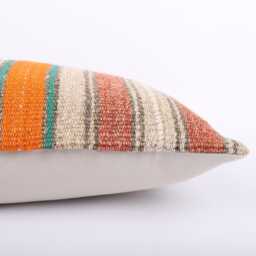 stripe Kilim Pillow Cover 12x24 Turkish Wool Lumbar Cushion - thumbnail 4