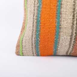 stripe Kilim Pillow Cover 12x24 Turkish Wool Lumbar Cushion - thumbnail 2