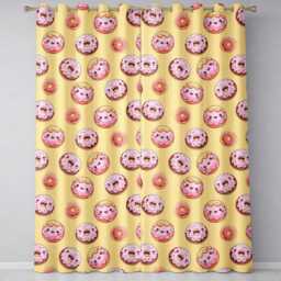 Cute Kawaii Donuts With Pink Icing Yellow Background Seamless Pattern Readymade Eyelet Ring Top Thermal 100% Blackout Curtains - thumbnail 2