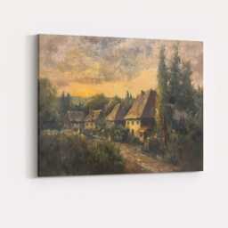 Peaceful Country Village At Sunset Impressionist Landscape Canvas Wall Art Print Decor Picture Ready To Hang - thumbnail 4