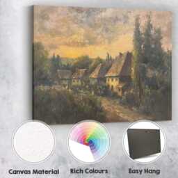 Peaceful Country Village At Sunset Impressionist Landscape Canvas Wall Art Print Decor Picture Ready To Hang - thumbnail 2