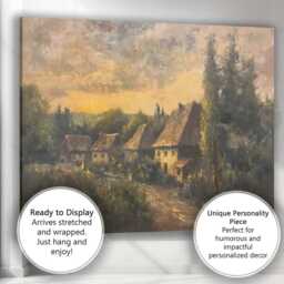 Peaceful Country Village At Sunset Impressionist Landscape Canvas Wall Art Print Decor Picture Ready To Hang - thumbnail 3