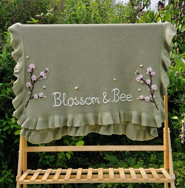 Personalised Baby Blanket - Cherry Blossom Embroidered Name Girl Gift Christening Nursery Keepsake - image 1