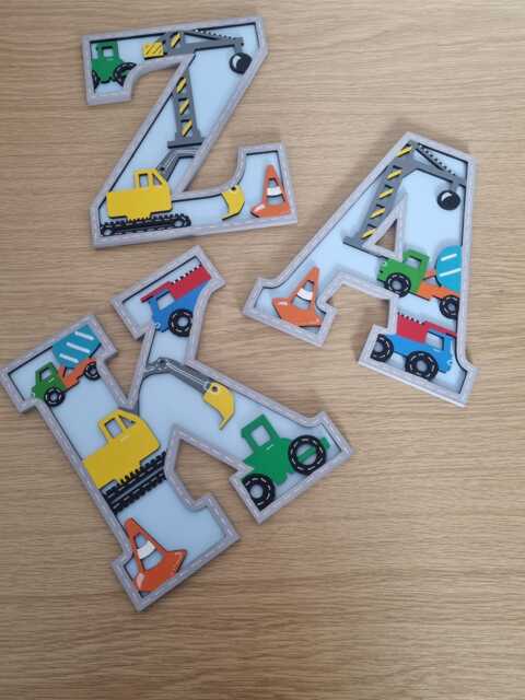 Personalised Construction Vehicle Letters, Wooden Kidsroom Wall Decor Alphabet Vehicles Kidful Art For Transport Theme Nursery - image 1