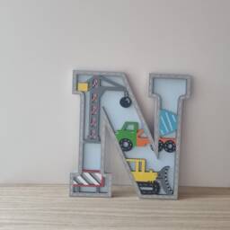 Personalised Construction Vehicle Letters, Wooden Kidsroom Wall Decor Alphabet Vehicles Kidful Art For Transport Theme Nursery - thumbnail 2