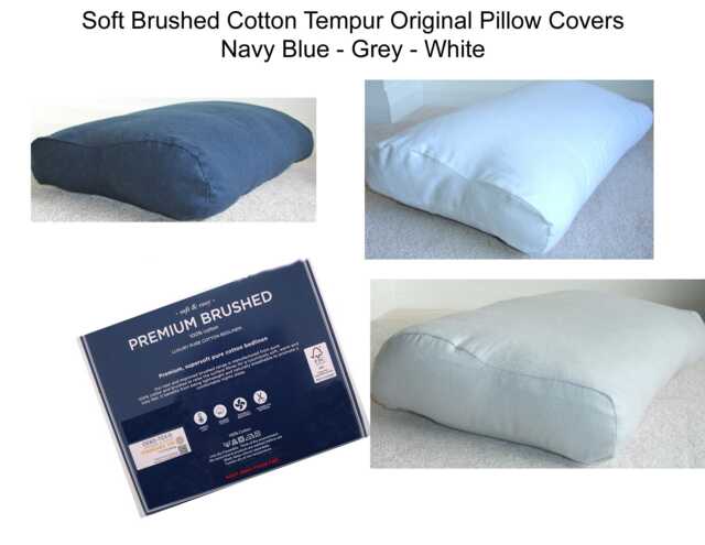 Tempur Original Pillow Cover Only Brushed Cotton Case Neck Medium Large Xl Queen Size Ergonomic Cushion Pillowcase Flannel Grey White Blue - image 1