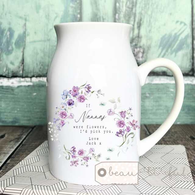 Personalised If ... Were Flowers I'd We'd Pick You Mum Nanna Grandma Home Wildflower Lavender Floral Ceramic Small Vase Jug Mug Birthday Gift - image 1
