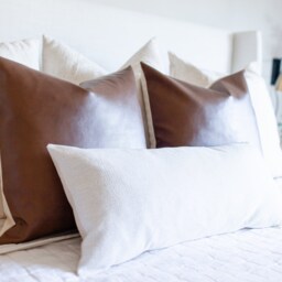 Vegan Leather Lumbar Pillow Cover - Brown Faux Leather, Hand Sewn - thumbnail 4