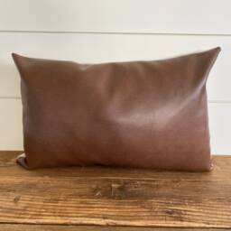 Vegan Leather Lumbar Pillow Cover - Brown Faux Leather, Hand Sewn - thumbnail 2