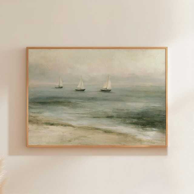 Sailboat Seascape Poster, Blue Coastal Wall Art, Nautical Painting - image 1