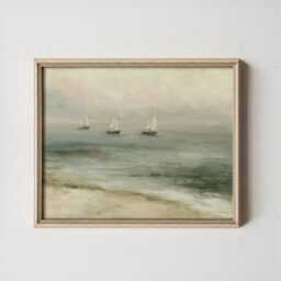 Sailboat Seascape Poster, Blue Coastal Wall Art, Nautical Painting - thumbnail 3