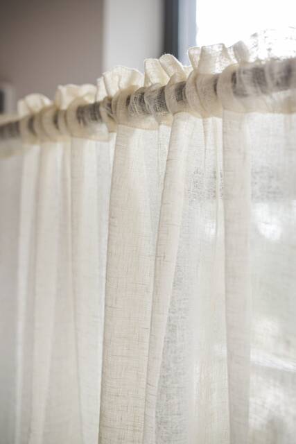 Semi White Sheer Linen Curtain Crown Rod Pocket, Handmade - image 1