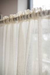 Semi White Sheer Linen Curtain Crown Rod Pocket, Handmade - thumbnail 1