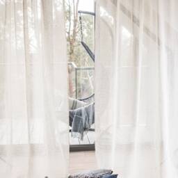 Semi White Sheer Linen Curtain Crown Rod Pocket, Handmade - thumbnail 2