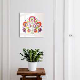 Folk Flowers Wall Mounted Key Cabinet, Red Industrial Box, Popular & Plants, For Lovers Of Tradition Color