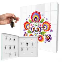 Folk Flowers Wall Mounted Key Cabinet, Red Industrial Box, Popular & Plants, For Lovers Of Tradition Color - thumbnail 2