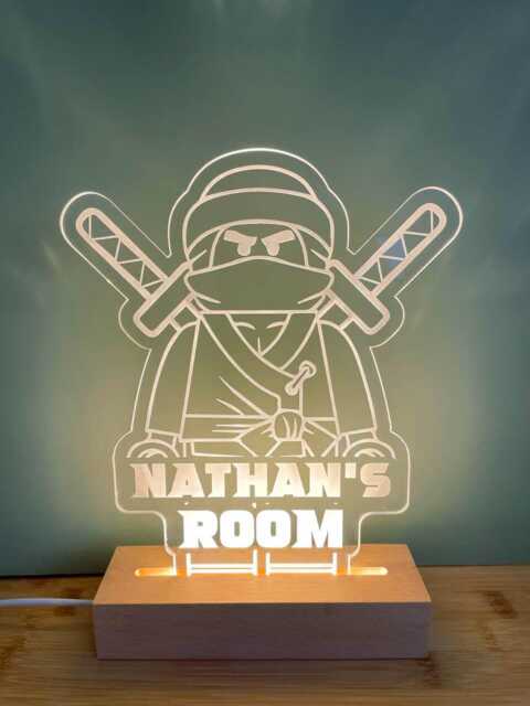 Personalized Ninja Wooden Night Light Kids Room Decor - image 1