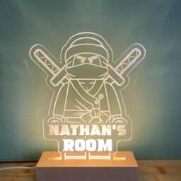 Personalized Ninja Wooden Night Light Kids Room Decor - thumbnail 3