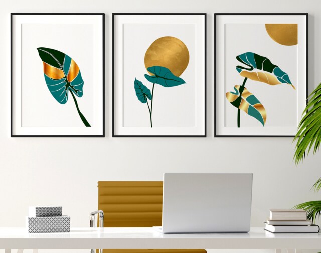 Boho Botanical Set Of 3 Framed Wall Art Prints For A Calming Office Desk Decor, Large Trendy Designer Gallery Home - image 1