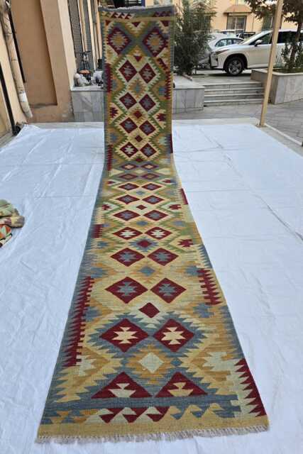 3??15 Ft Hallway Rug - Tribal Geometric Chobi Kilim Runner - image 1