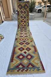 3??15 Ft Hallway Rug - Tribal Geometric Chobi Kilim Runner - thumbnail 1